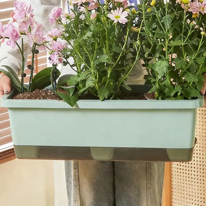 Jardinière auto-arrosante rectangulaire avec trou de drainage et indicateur de niveau d'eau pour légumes