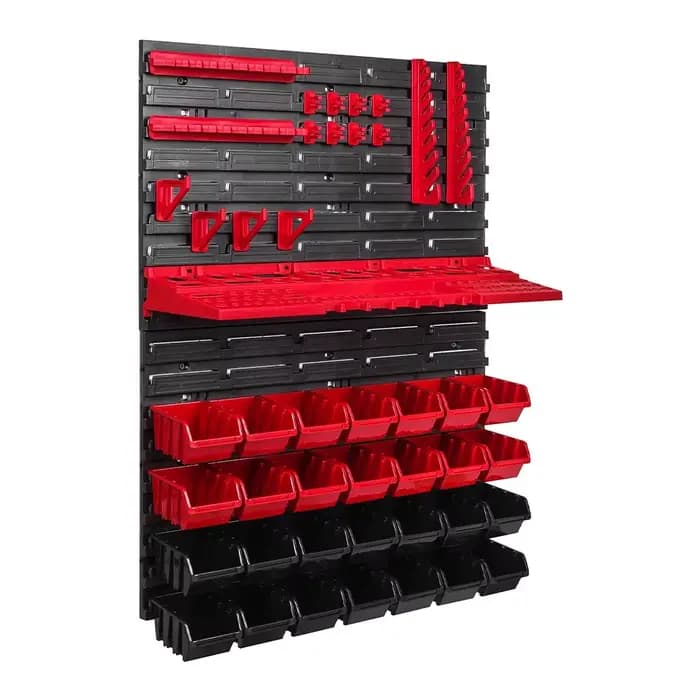 Étagère murale pour outils, support mural pour outils, 28 boîtes empilables, plaque murale extra résistante, multifonction pour atelier, garage
