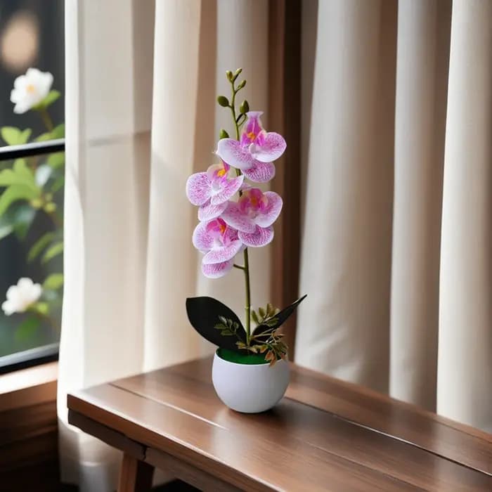 Plante en pot d'orchidée artificielle réaliste avec Pot en plastique pour la décoration de pièce maîtresse de table