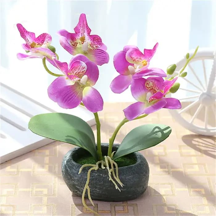 Plante artificielle en pot Double Orchidée Papillon