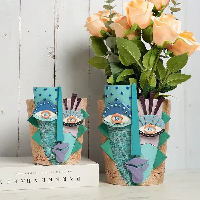 Pot de fleur avec visage abstrait coloré, planteur pour plantes d'intérieur et d'extérieur, décorati