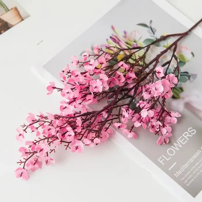 Nouvelles fleurs artificielles de cerisier rose longues en soie