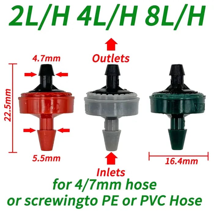 Emmetteur de compensation de pression pour jardin, 20 pièces, 2l, 4l, 8l, goutteur, 1/4 pouces, auto