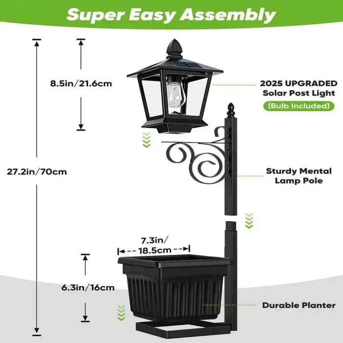 Jardinière avec poteau lumineux solaire 2-en-1