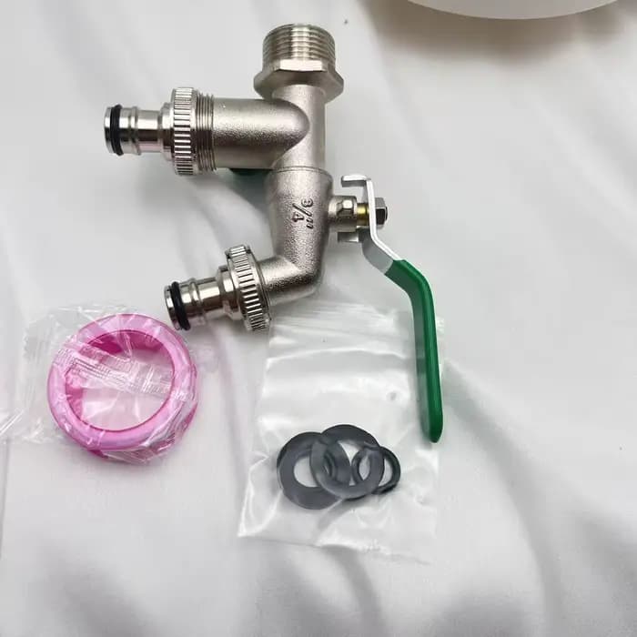 Robinet de jardinage en alliage de zinc 3/4 avec une entrée et deux sorties, robinet à double mamelo