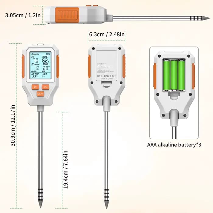 Nouveau testeur numérique de sol LCD 7 en 1 pour jardin : PH/EC/Température/Humidité/Température de l'air/Fertilité/Luminosité