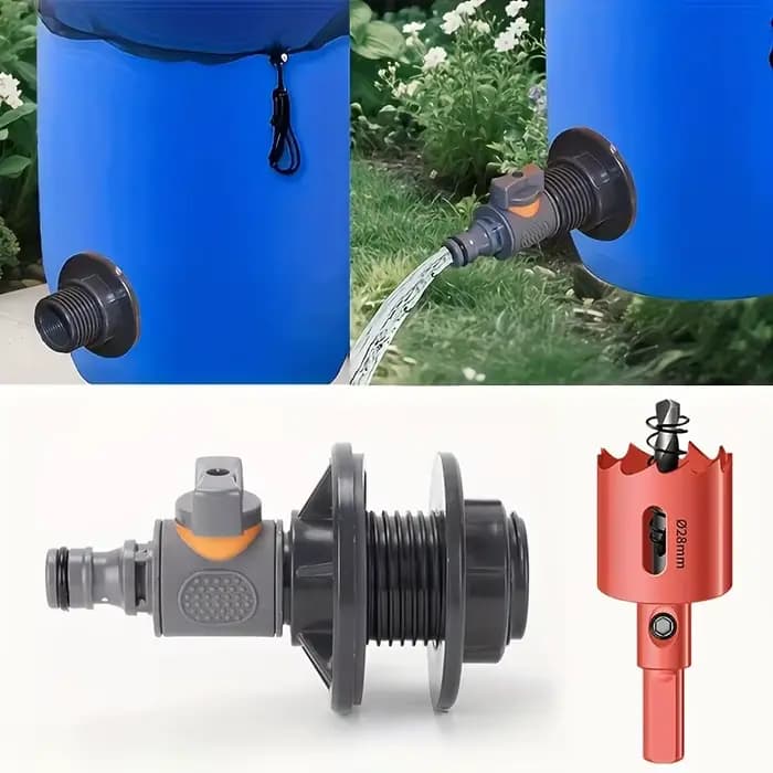 Kit de robinet pour baril de pluie PC – avec perforateur et connecteur rapide pour tuyau de 1/2 po,