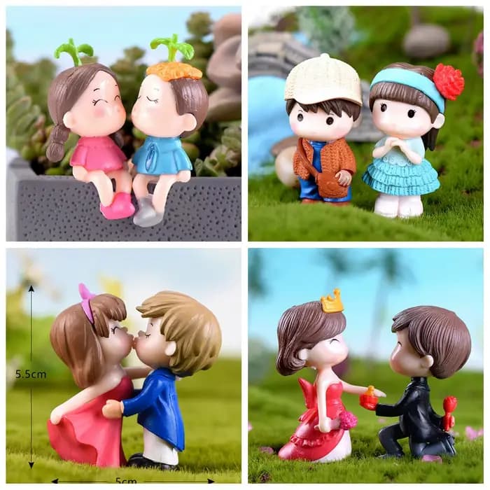 Accessoires de jardin féerique miniatures, Statue d'ornement d'amoureux Kawaii, Figurines de paysage de jardin de maison, décor de Terrarium de maison de poupée