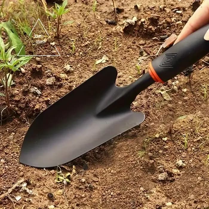 XMSJ Pelle de jardinage en métal durable avec poignée noire ergonomique et accents orange – Parfaite pour la plantation de fleurs et de légumes