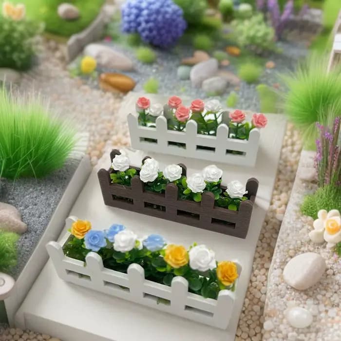 Mini clôture de Roses en pot, ensemble de fleurs, modèle de cloison de balcon, échelle, ornements miniatures, accessoires Photo, décoration de maison, décor de bureau