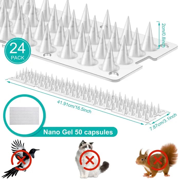 24 pièces répulsif pour oiseaux pointes en plastique Transparent chat intrus dissuasion bande Anti escalade clôture