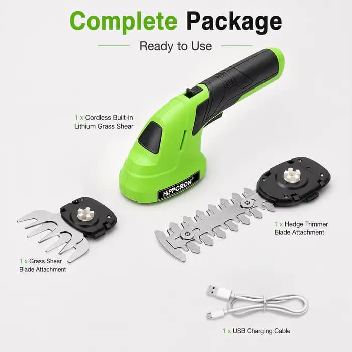Hippcron Tondeuse à Haies Électrique 2-en-1 Sans Fil Portative avec Batterie Lithium-Ion Rechargeable et Câble Type-C