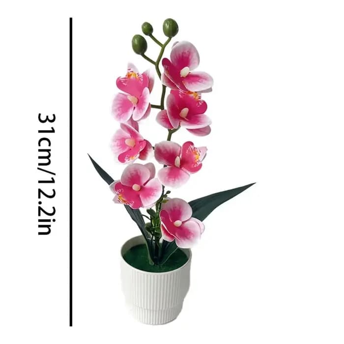 Pot de fleurs artificielles à 7 têtes d'orchidées, avec pot blanc, fleurs roses simulées, orchidée papillon en plastique, multi-fleurs