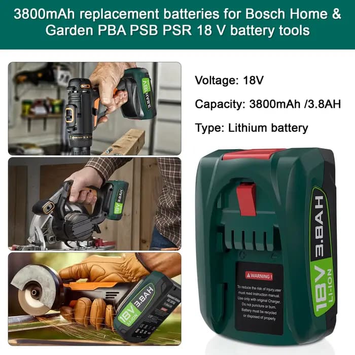 18V 3800mAh pour batterie de remplacement Bosch PBA PSB PSR batterie pour système 18V Gardena 18V batterie 18V vert outils maison jardin