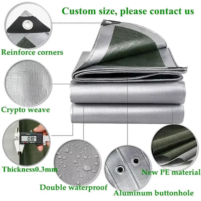 Bâche PE 0,32 mm imperméable pour extérieur, jardin, abri pour plantes, bateau, voiture, camion, auv