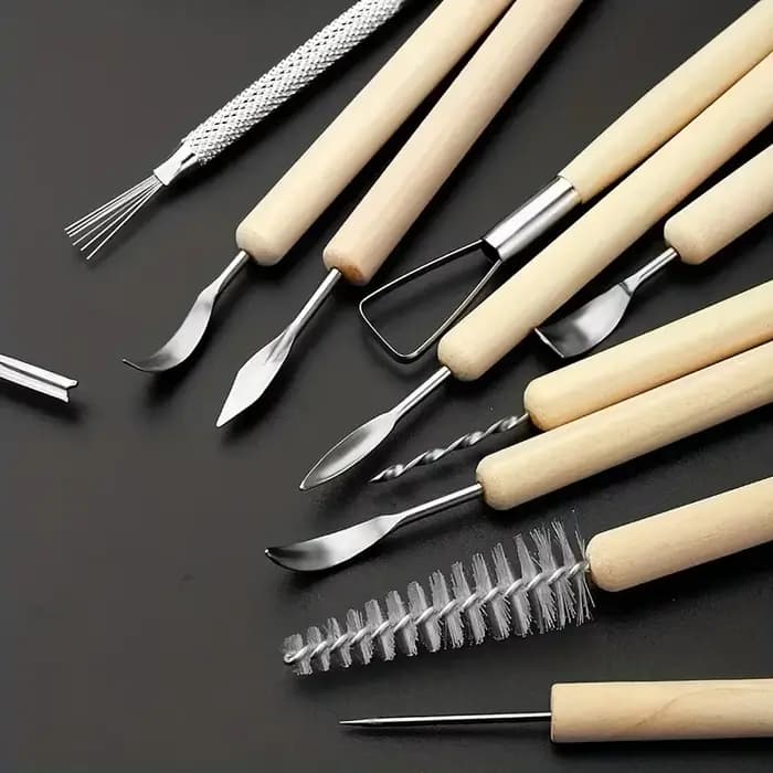 Outils en argile Double face 11 pièces-ensemble de sculpture avec manche en bois pour poterie