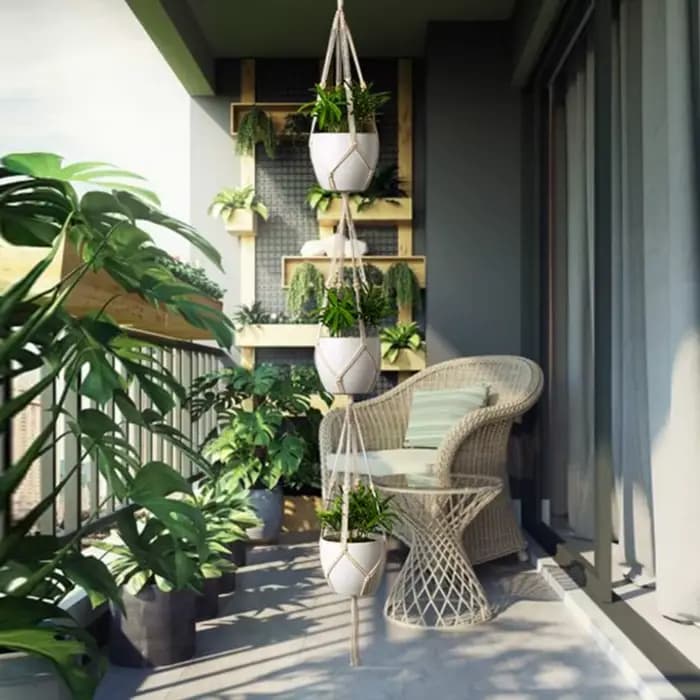 Paniers suspendus pour plantes de jardinage, Pot de fleur en macramé fait à la main, corde nouée, Po