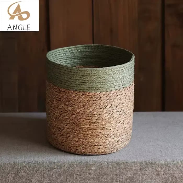 Panier de rangement en paille naturelle - Pot de fleurs tressé pour décoration