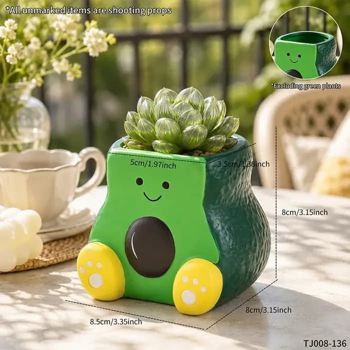 Mini pot de fleurs en résine en forme d'avocat souriant pour plantes succulentes et cactus, décorati