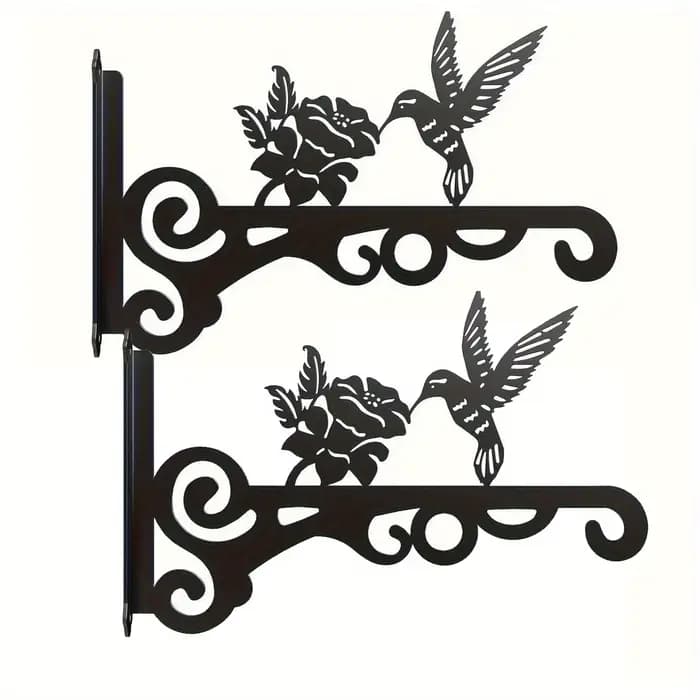 Cintre pour plantes en métal noir, 2 pièces, avec 3 oiseaux et feuilles, robuste, facile à installer