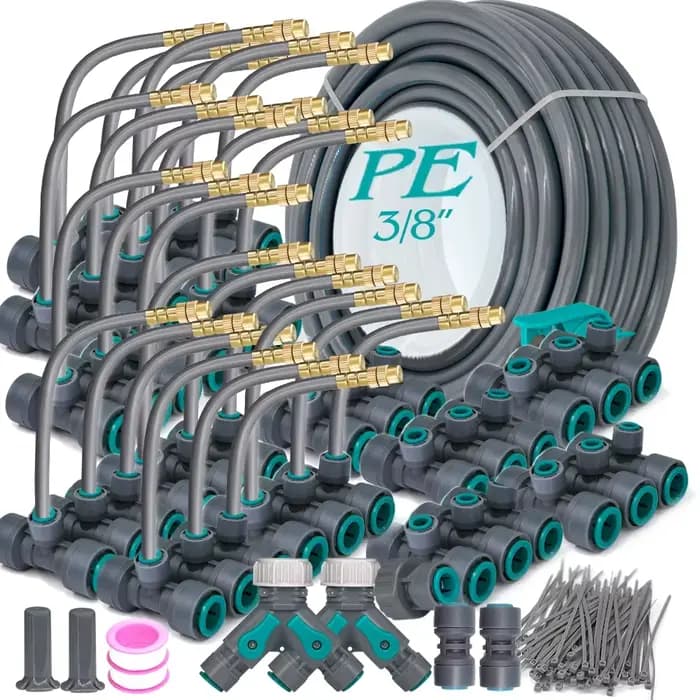 Kit de pulvérisation Flexible et réglable en laiton, tuyau PE gris de 3/8 pouces, connexion rapide,