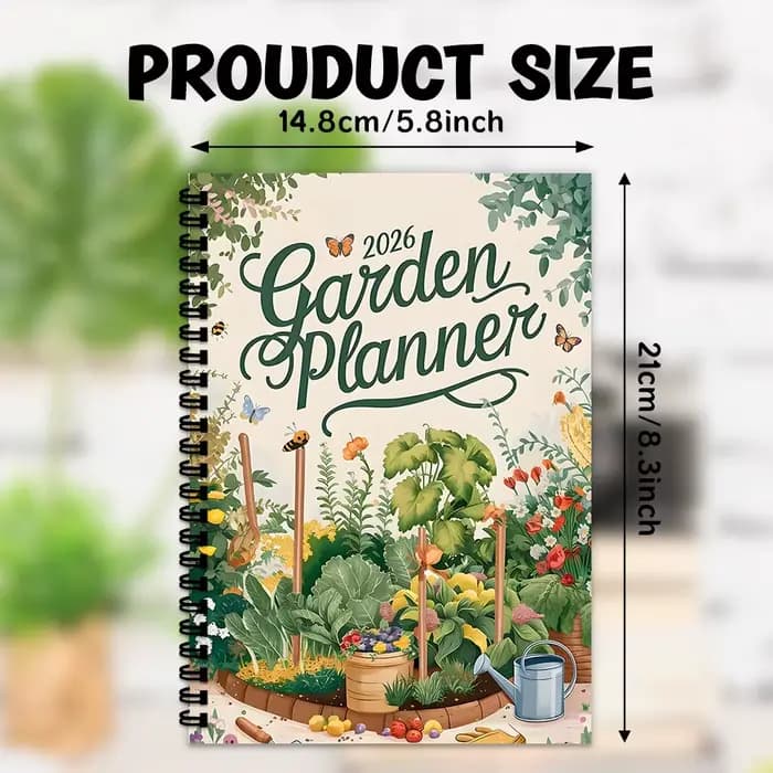 1 carnet à spirale, agenda de jardinage 2026 sur le thème du jardin potager, pour la planification des jardinières extérieures et des récoltes