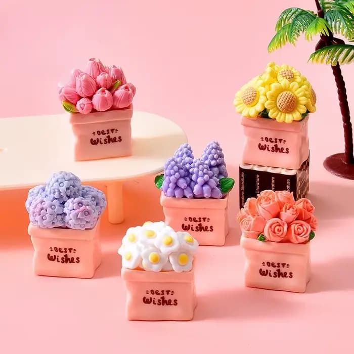 Mini Pot de fleur plante tournesol Rose résine bricolage bureau voiture petites Miniatures ornements crème colle accessoires décoration décor