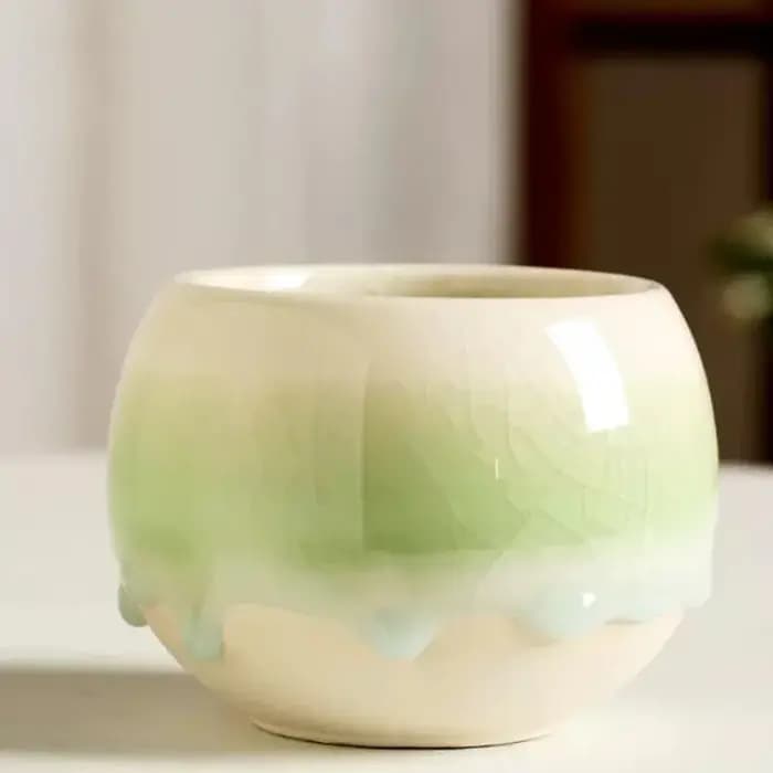 Pot de fleurs en céramique dégradé effet glaçon craquelé pour plantes succulentes, avec glaçure fluide, respirant, pour la décoration de la maison et du jardin