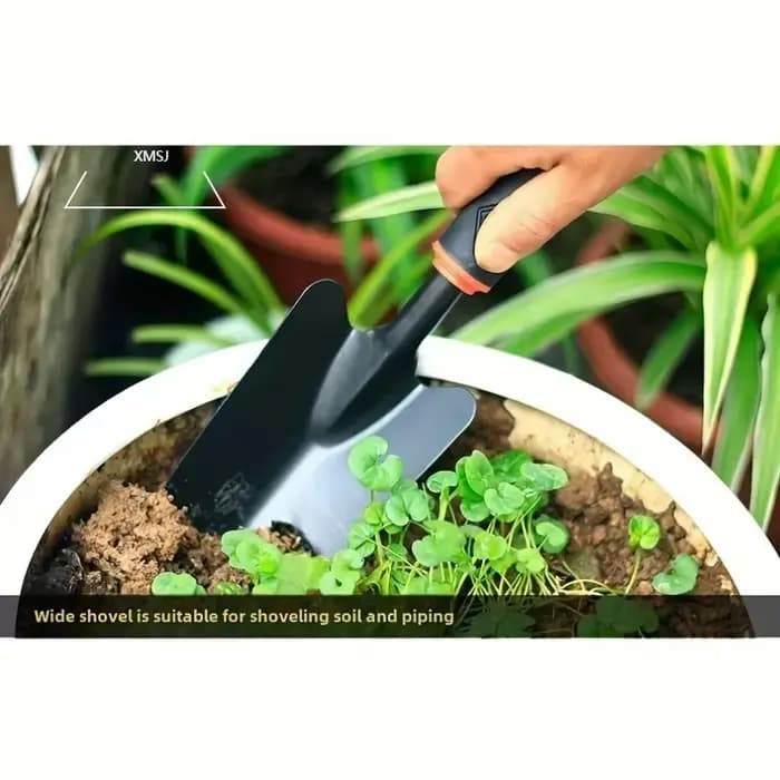 XMSJ Pelle de jardinage en métal durable avec poignée noire ergonomique et accents orange – Parfaite pour la plantation de fleurs et de légumes