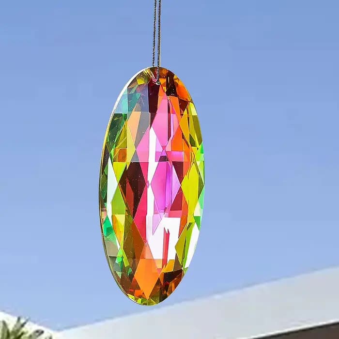 Attrape-soleil ovale en cristal arc-en-ciel, prisme brillant à facettes, capteur de lumière, pièces