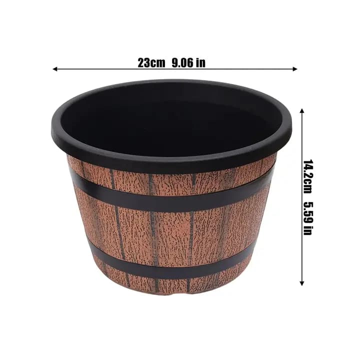 Pot de fleurs en plastique imitation baril en bois rétro