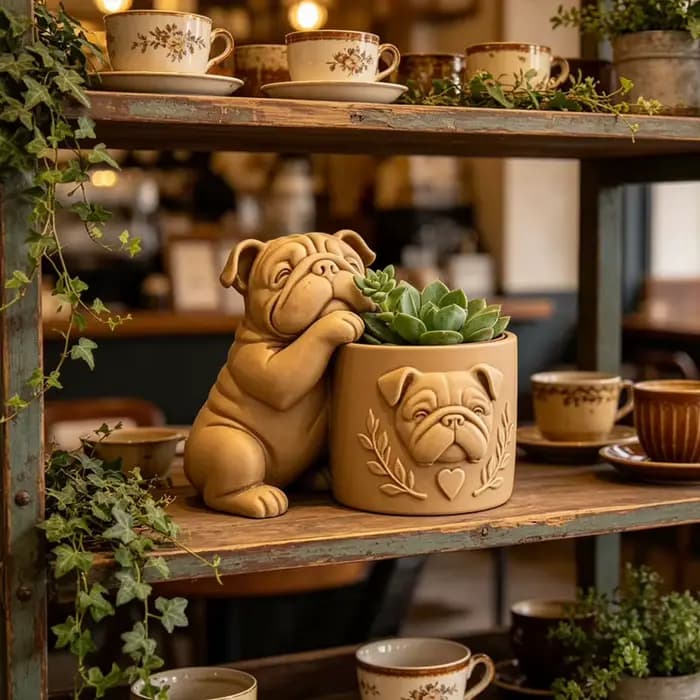 Pot de fleurs en forme de bouledogue, 1 pièce, imprimé en 3D, amusant et créatif, pot de fleurs mignon en forme de bouledogue français, ornement artistique de bureau, décoration de bureau