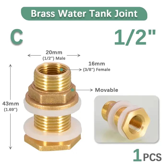 Connecteur de réservoir d'eau en laiton 1/2 "3/4" 1 "