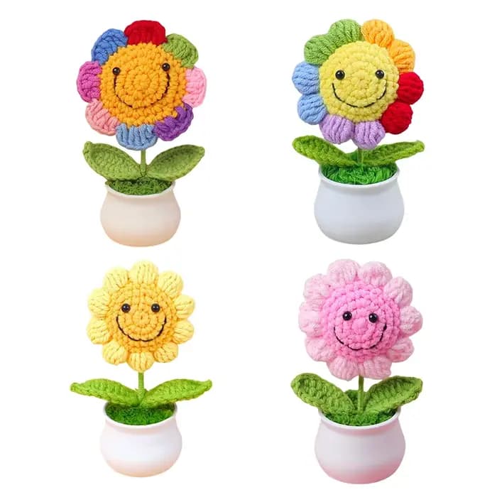 1 pièce fleurs artificielles créatives mignon Crochet tournesol Pots tricoté fleur Graduation