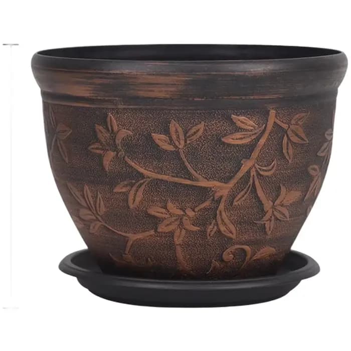 Pot de fleurs en résine de style européen avec trous de drainage et plateau pour balcon intérieur