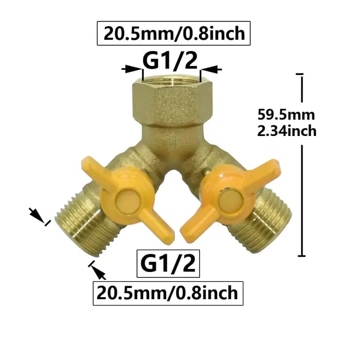 Tuyau de robinet d'arrosage en laiton, filetage 1/2 ", 2/3 voies, séparateur d'eau, connecteur Y, Va
