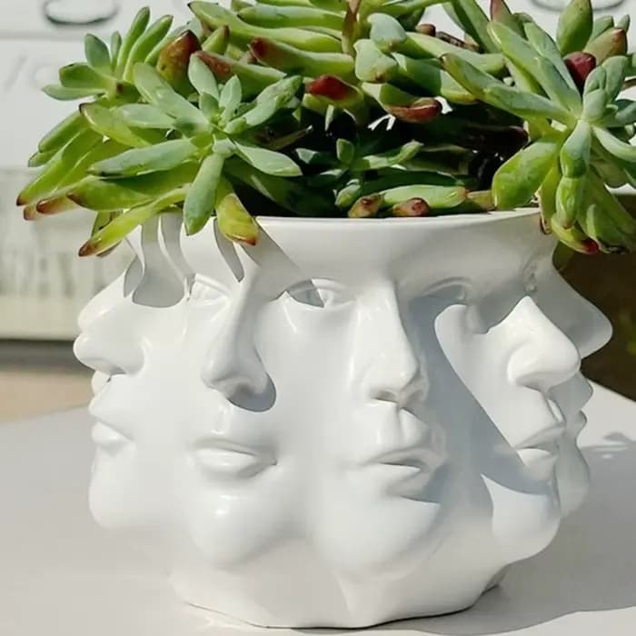 Pot de fleurs abstrait au style unique et créatif, pot à succulentes artisanal multi-faces, support