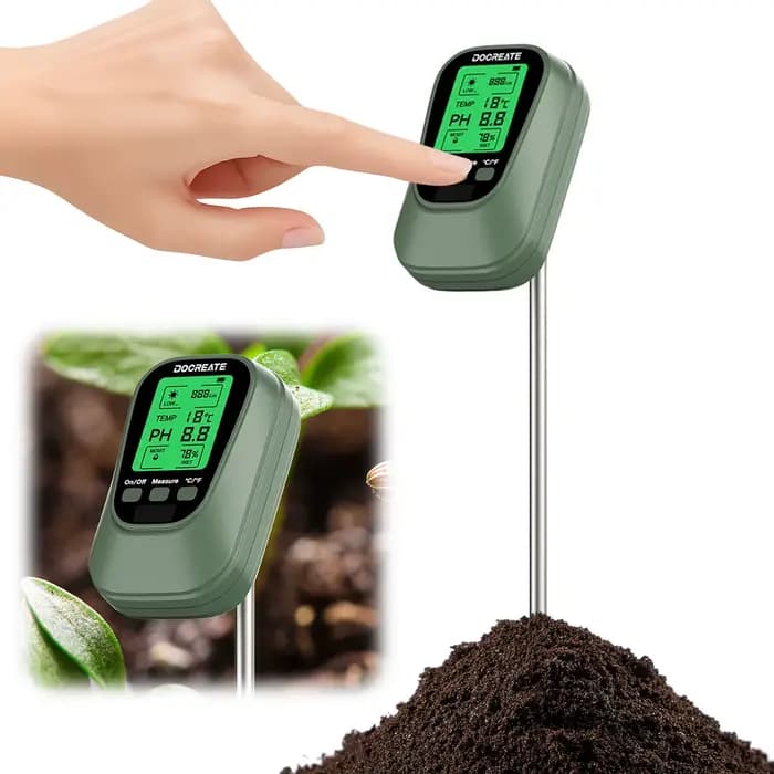 Testeur d'humidité du sol 4-en-1 avec écran LCD rétroéclairé pour le jardinage