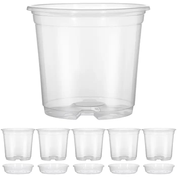 Lot de 5 pots de fleurs transparents en plastique avec soucoupes