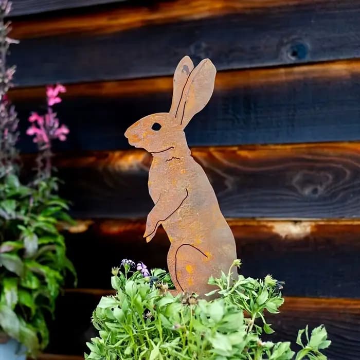 Piquet de jardin de lapin en métal rustique – Silhouette