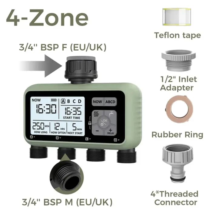 Minuteur d'arrosage Diivoo 4 zones