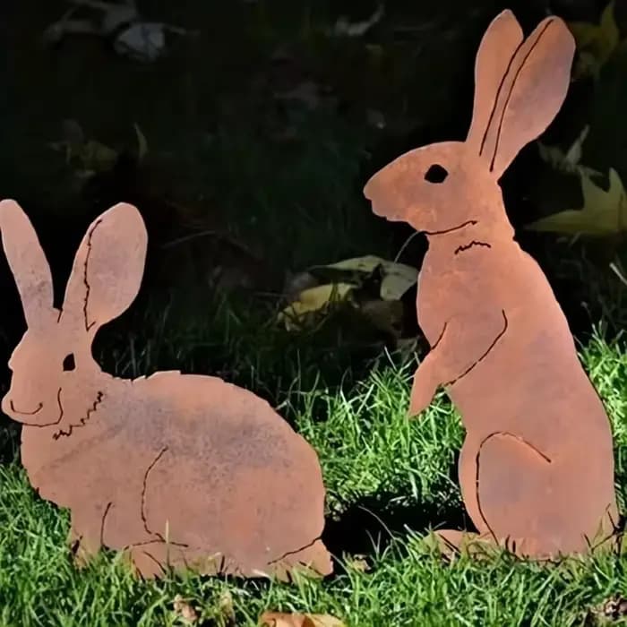 Piquet de jardin de lapin en métal rustique, charmante silhouette de lapin rouillé, Art de cour exté