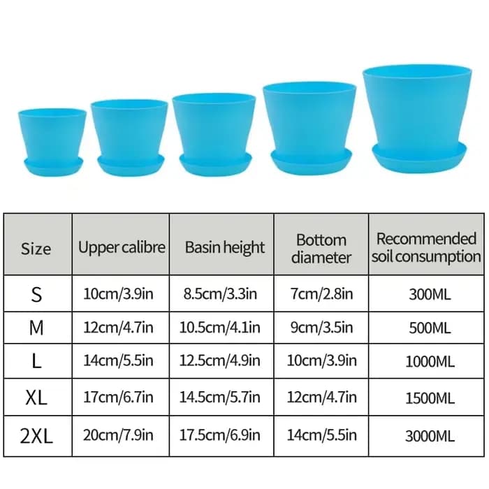 5 tailles de pots à fleurs en plastique ronds pour plantes succulentes avec plateau