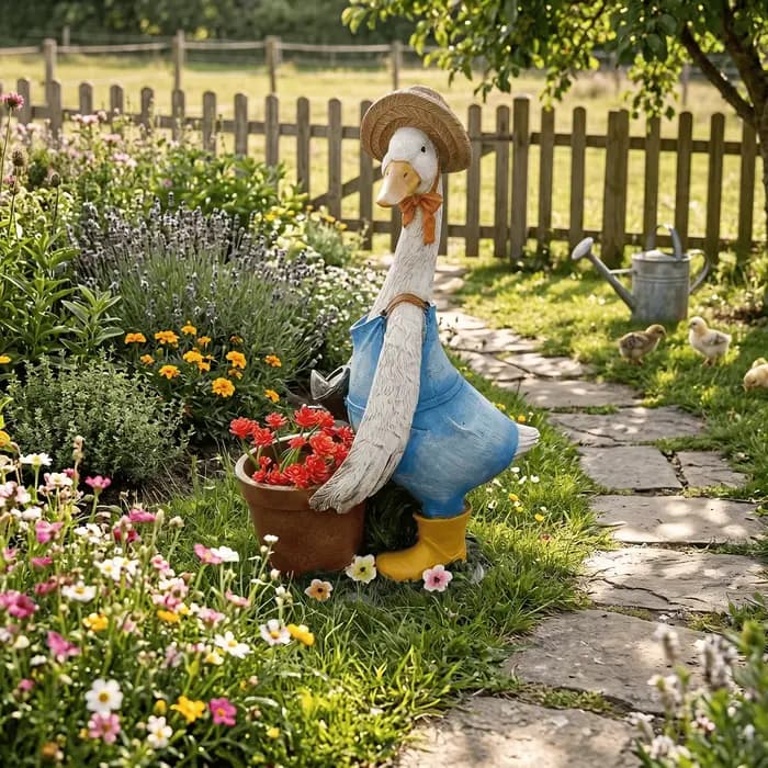 Statue de canard de jardin en résine avec jardinière ; Ornement