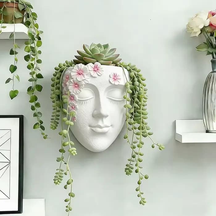 Pot de fleurs mural classique en forme de tête, idéal pour les succulentes, pot de fleurs mural, décoration de jardin
