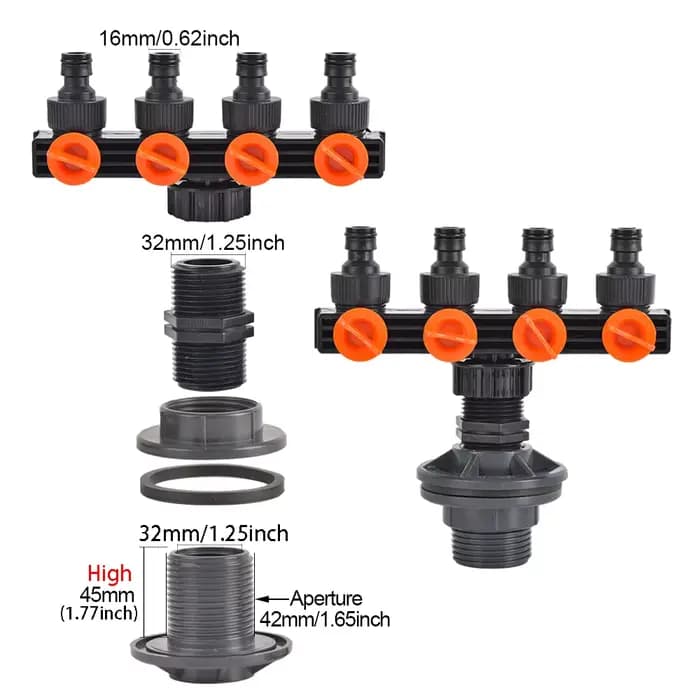 Adaptateur de Cloison en PVC avec Valve de Mathiation d'Eau à 4 Voies, Raccord de Tuyau d'Arrosage p