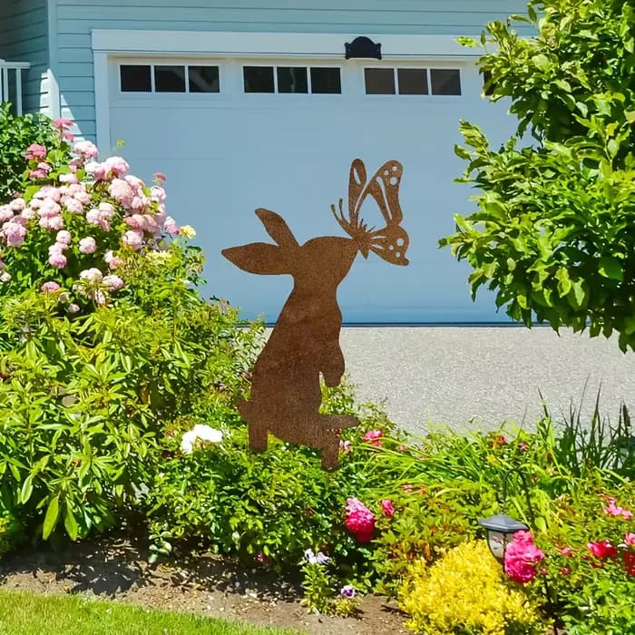 Décoration de jardin en métal rustique en forme de lapin - Charmante