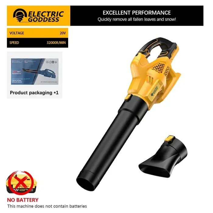 Souffleur d'air haute puissance électrique sans fil, outil de jardin, nettoyeur de cuir chevelu et de neige portable, batterie Dewalt 20V, EG 32000 tr/min, 6 vitesses