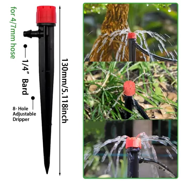 Kit de système d'arrosage automatique d'irrigation goutte-à-goutte de jardin, arroseur 1/4 ''13CM pour Pot de bonsaï, plante, fleur, serre végétale