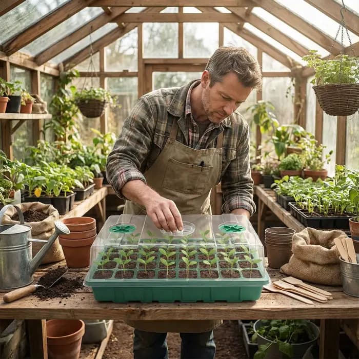 Plateau de semis 12/40 alvéoles avec dômes ventilés pour l'humidité et bases, pour la germination de